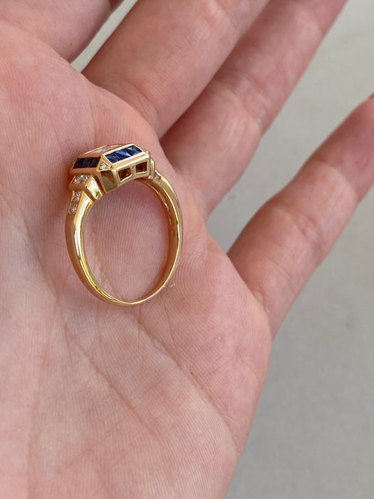Vintage 18K Gold Sapphire & Diamond Ring