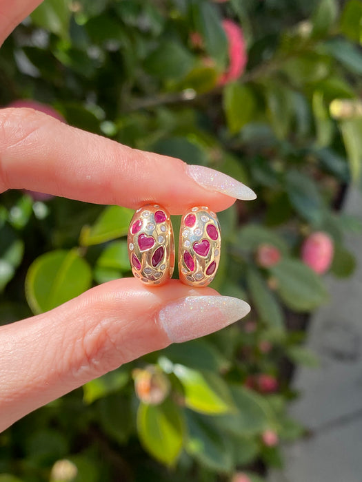 14k ruby fancy cuts and diamond hoop earrings