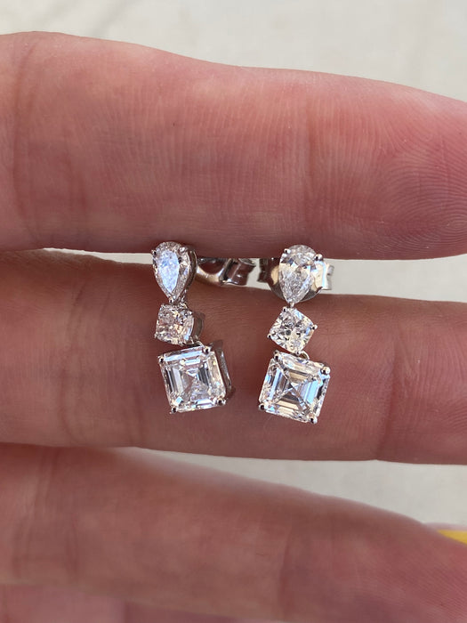 14K White Gold 2.10 CTW Lab Diamond Mixed Shape Drop Stud Earrings