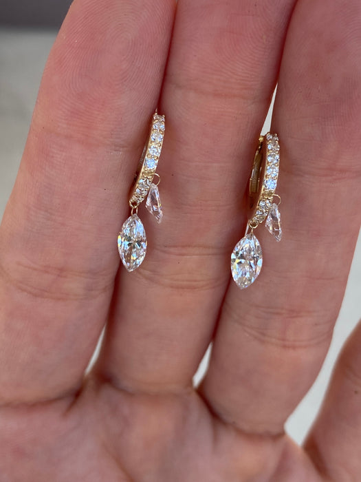 14K 1.5 TCW Lab Diamond Marquise Drop Huggie Earrings