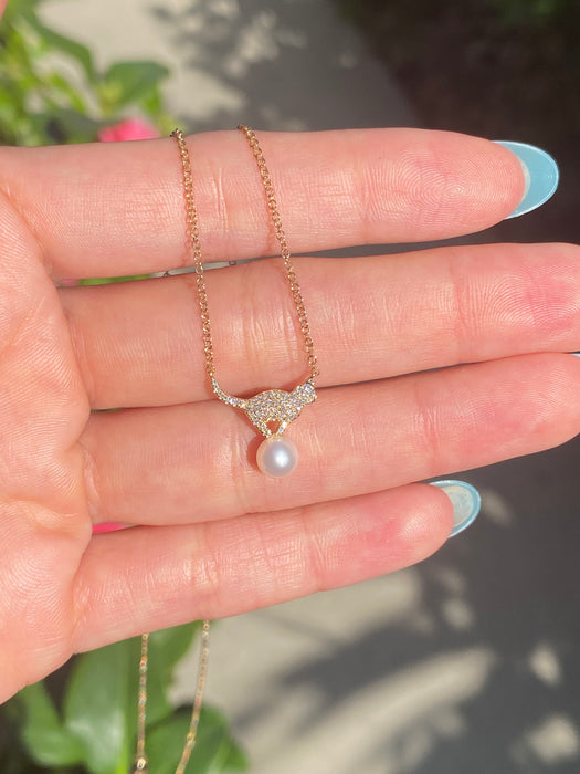 14k diamond cat pearl necklace