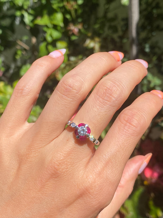 Platinum 900 diamond ruby ring size 6.75