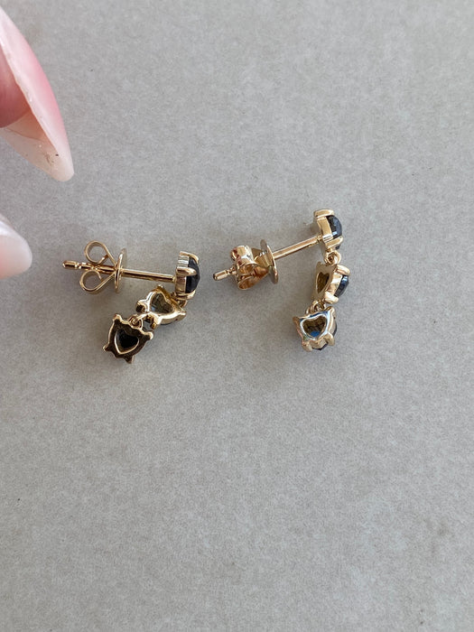 14K Gold Black Diamond Heart Dangle Earrings