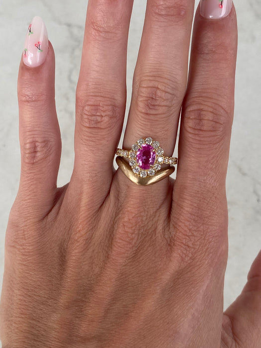 14K Gold Brushed Curved Band Ring