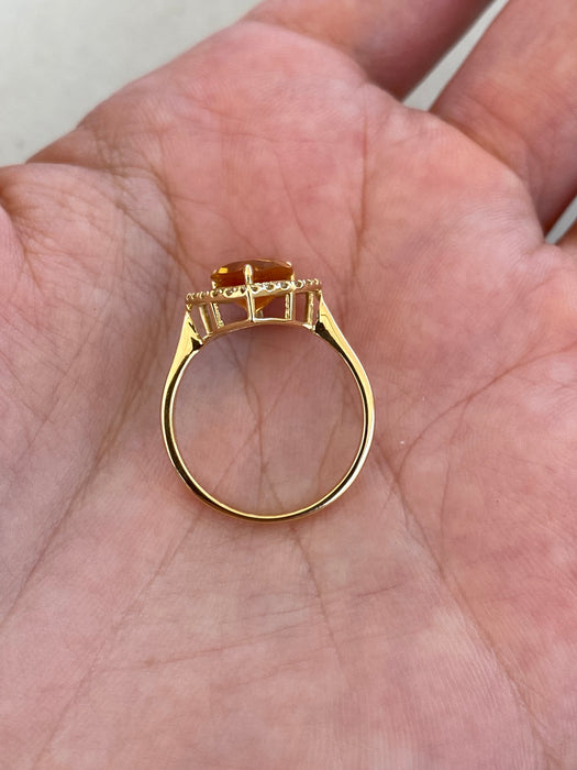 Vintage 18K Gold Citrine & Diamond Halo Ring | 1.85 Carat Pear Citrine