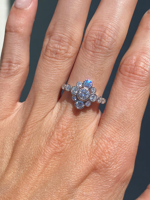 Vintage Platinum 900 Diamond Floral Ring