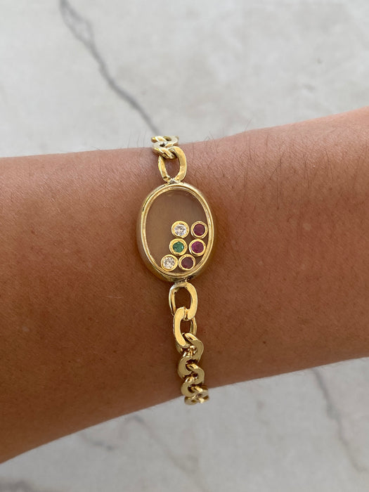 18K Vintage Emerald & Diamond Floating Charm Bracelet