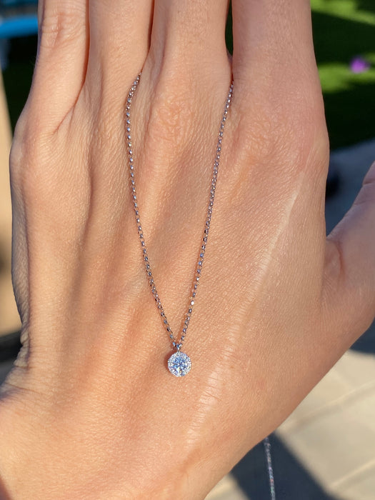 14K White Gold Lab Diamond Halo Necklace