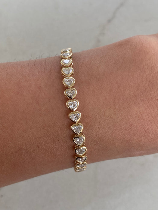14K Gold Bezel-Set Heart 6.5 Carat Lab Diamond Tennis Bracelet
