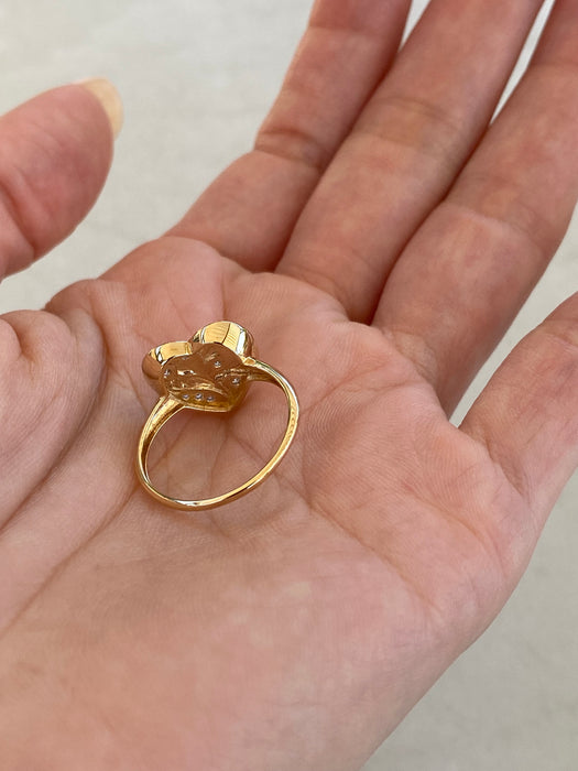 14K Gold Diamond Heart Flower Ring – Size 7