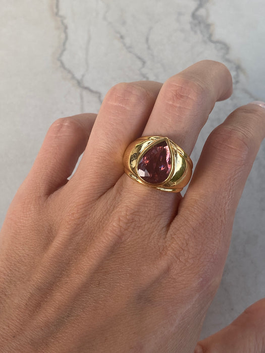 Vintage 14K Gold Pink Tourmaline Pear Ring