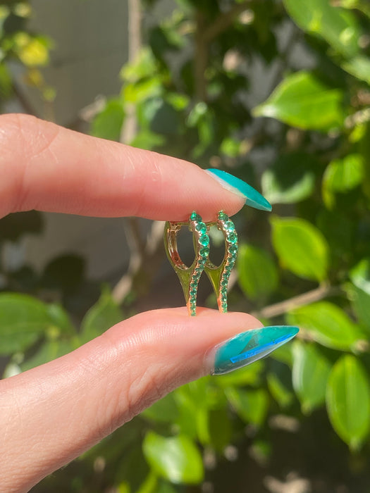 14k emerald dagger Huggie earrings