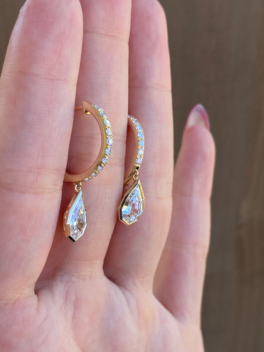 14K Gold Lab Diamond Step-Cut Drop Hoop Earrings – 2.7 TCW