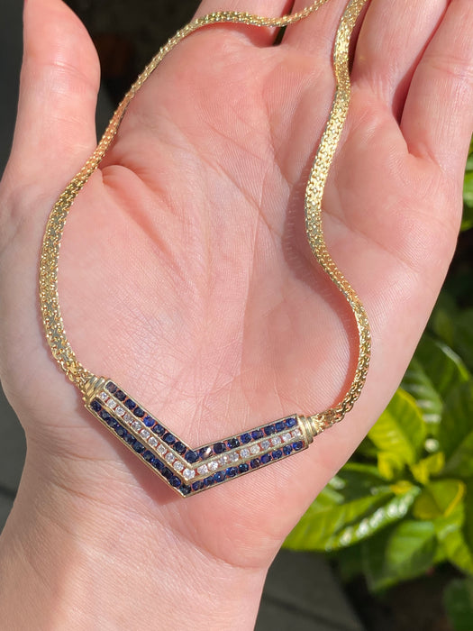 14k blue sapphire and diamond braided necklace 17.25”