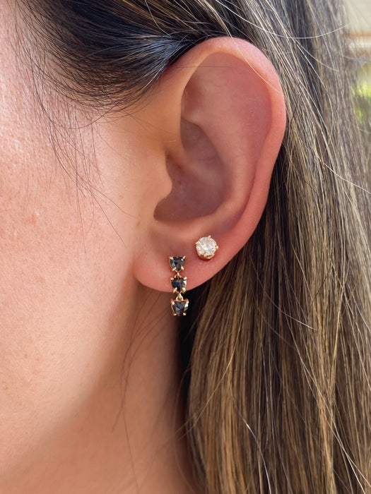 14K Gold Black Diamond Heart Dangle Earrings