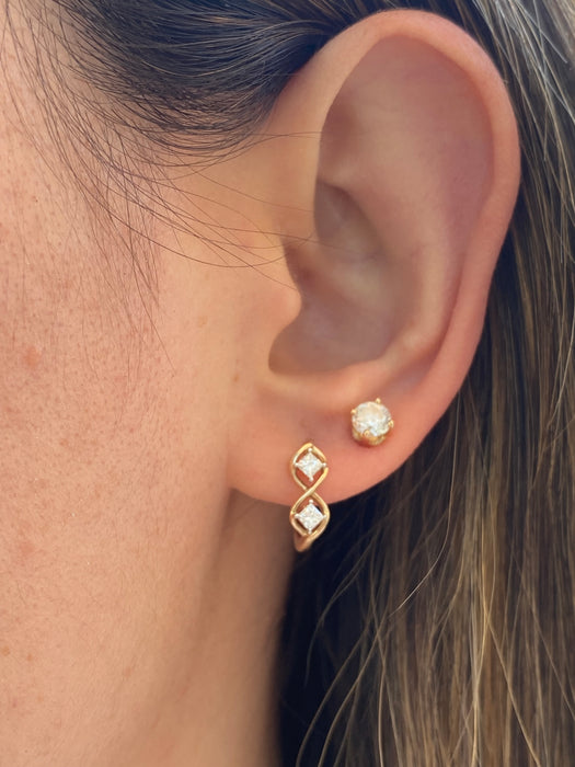 Vintage 10K Gold Princess Cut Diamond Huggie Earrings – 0.25 TCW Natural Diamonds