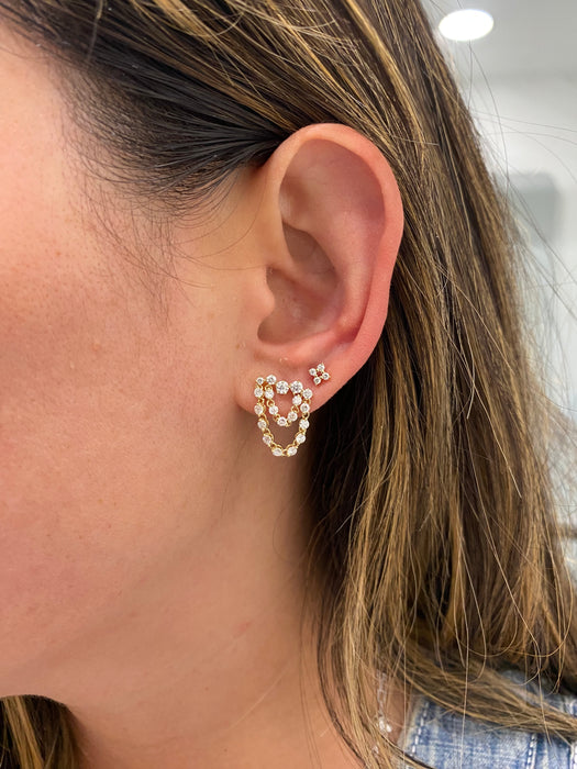 14K Lab Diamond Bar & Double Chain Drop Earrings