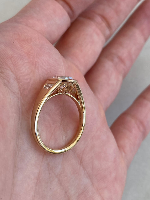 14K Gold 2.44 TCW Carat Oval Lab Diamond Ring with Flush Half-Moon Accents