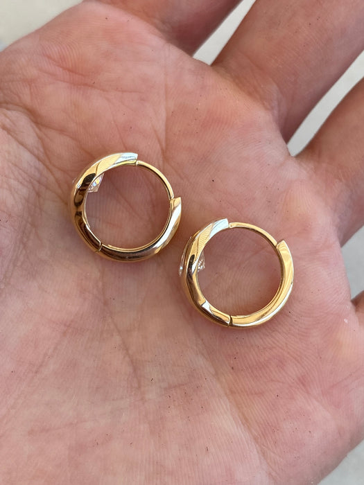 14K Gold Flush Set 1.5 Carat Lab Pear Diamond Huggie Earrings