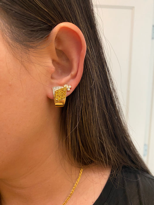 14k citrine diamond omega back earrings