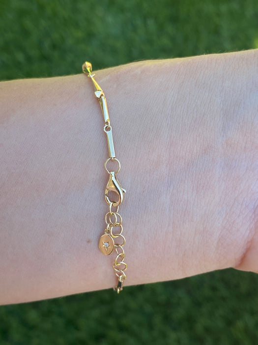 14K Gold Lab Diamond Bamboo Link Bracelet – 3.2 TCW Pear, Cushion & Trillion Diamonds – Adjustable 6–7”