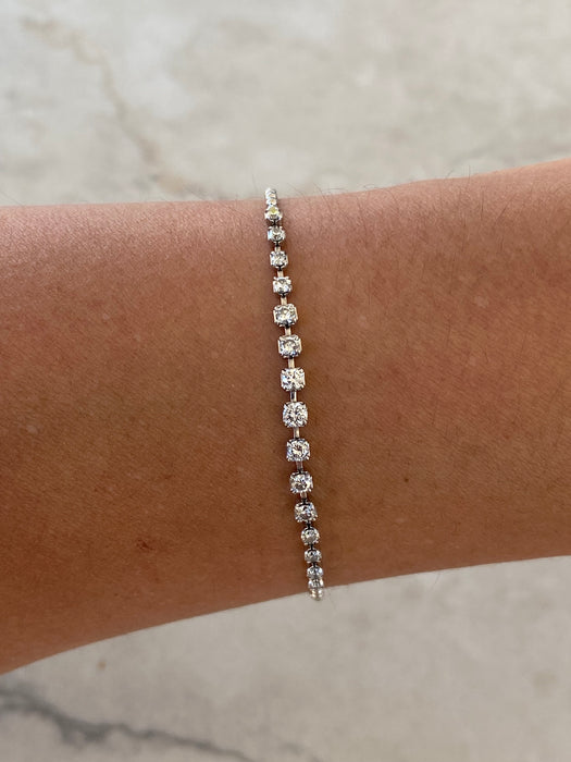 Vintage Platinum 850 Natural Diamond Gradient Bead Chain Bracelet 0.50 TCW 6.75”