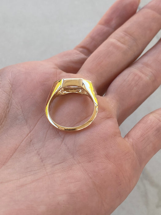 14K Bezel-Set 1.60ct Elongated Hexagon Champagne Lab Diamond Ring