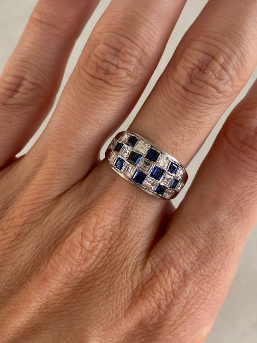 Vintage 18K White Gold Blue Sapphire & Asscher Cut Diamond Ring – 1.62 TCW
