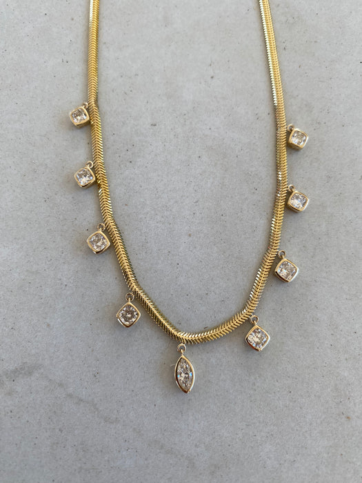 14K Gold 2 Carat Lab Diamond Station Snake Chain Necklace