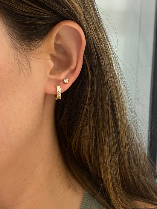 14K Gold Diamond-Cut Huggie Earrings