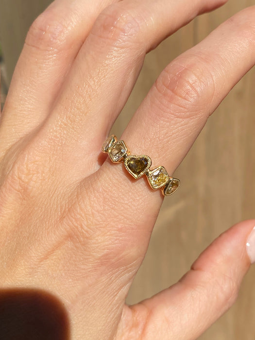 18K Natural Yellow & Champagne Diamond Multi-Shape Bezel Ring