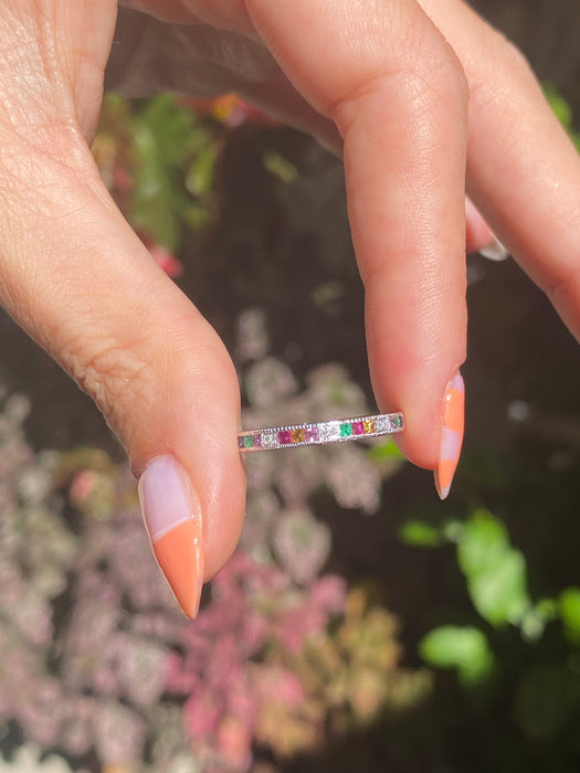 14k white gold rainbow ring size 6.5