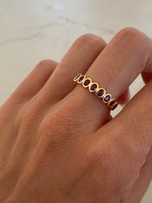 14K Gold Ruby Bezel Set Half Eternity Ring