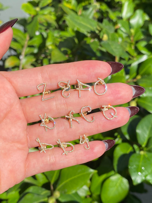 14k single earring diamond letter initial stud