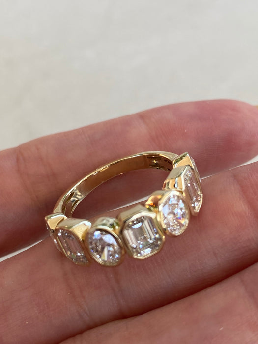 14K Bezel Set Alternating Oval & Emerald Cut Lab Diamond Ring – 3.00 CTW