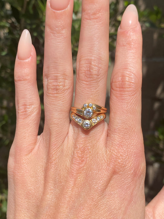 Vintage 18K Gold Diamond Chevron Ring Size 6