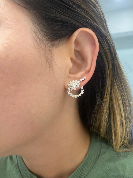 Vintage 18K Gold 3.3TCW Marquise Pear Circle Diamond Earrings