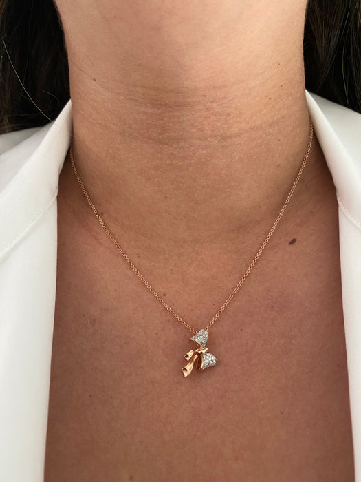 14k rose gold diamond bow necklace