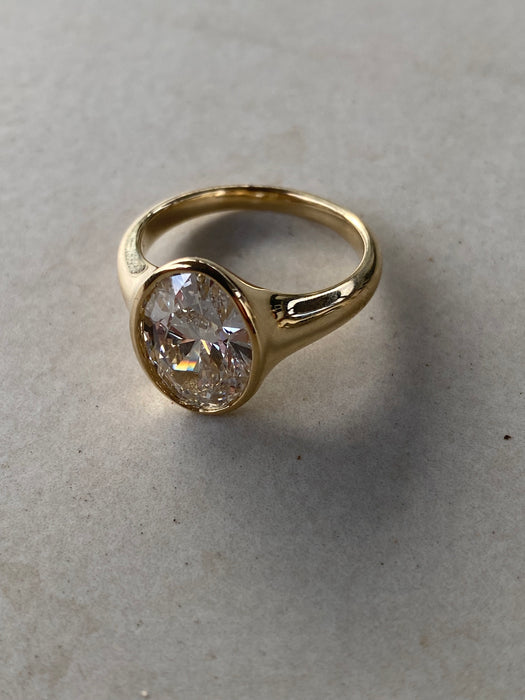 14K Gold 3.08 Carat Oval Lab Diamond Bezel Ring  - IGI