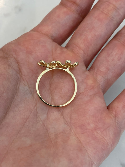 14K Gold Diamond Flower Ring – 0.45 TCW Round & Baguette Diamonds