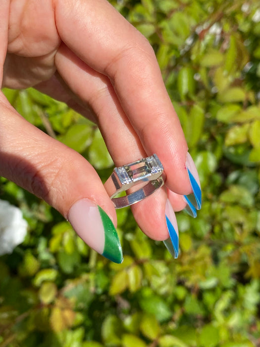 Platinum 900 watermelon tourmaline and diamond ring size 6.5