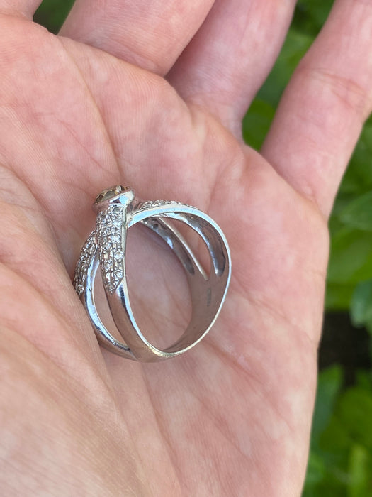 Vintage Platinum 900 Brown Diamond Criss Cross Ring – 1.34 TCW Natural Diamonds – Size 8.5