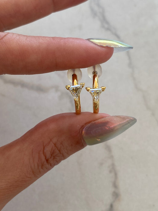 14K Gold Natural Light Yellow Trillion Diamond J-Huggie Earrings – 0.60 TCW