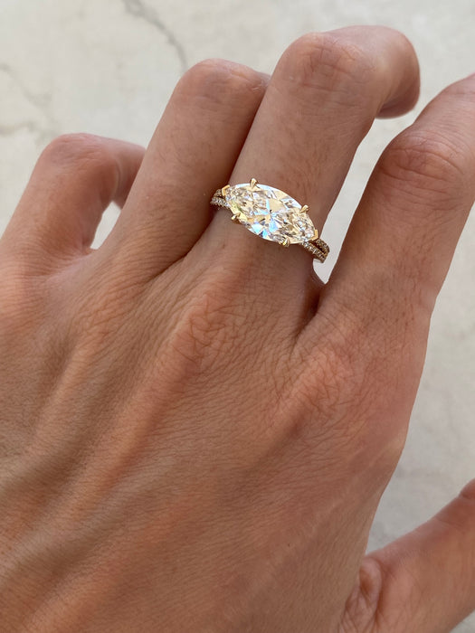 14K East-West Marquise Lab Diamond Double Band Ring — 3.24 TCW - IGI