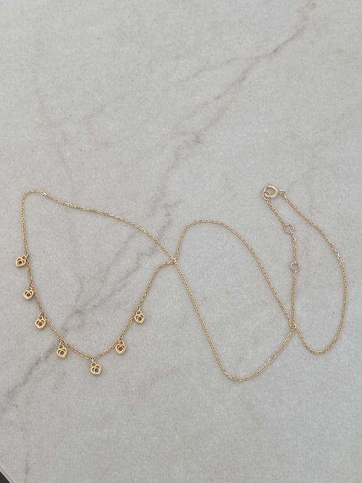 14K Garnet Heart Charm Station Necklace