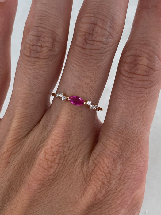 14K Ruby & Diamond East West Ring