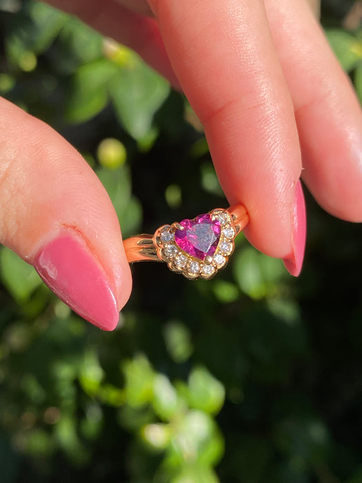 18k pink tourmaline heart diamond ring size 6.75