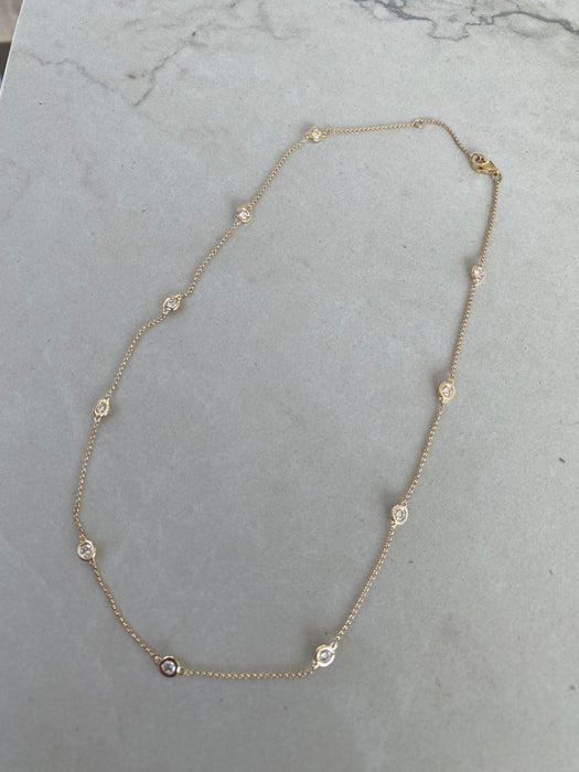 14K Gold 1.4 TCW Bezel Set Lab Diamond Station Necklace