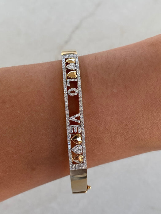 14K Gold Diamond Love Slider Bracelet Bangle