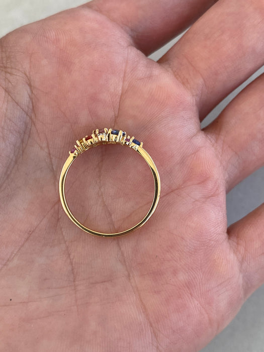 14K Gold Multicolor Sapphire & Diamond Cluster Ring
